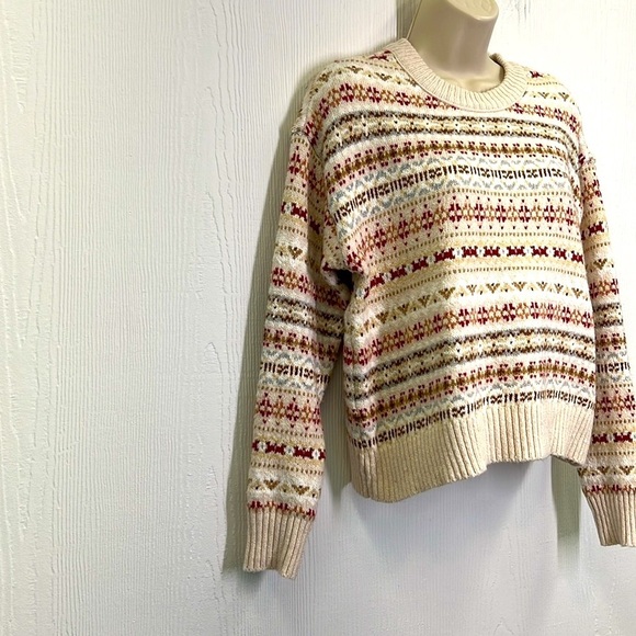 American Eagle - Fairisle Snowdrift Oatmeal Fun Design Crewneck Sweater Size XS - Picture 5 of 12